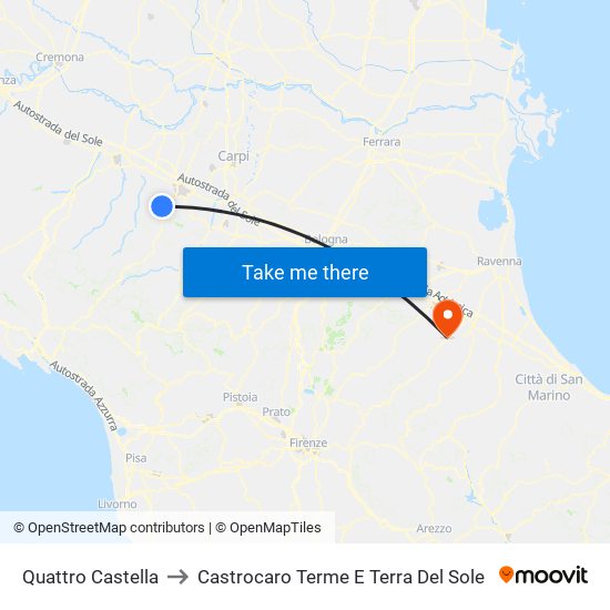 Quattro Castella to Castrocaro Terme E Terra Del Sole map