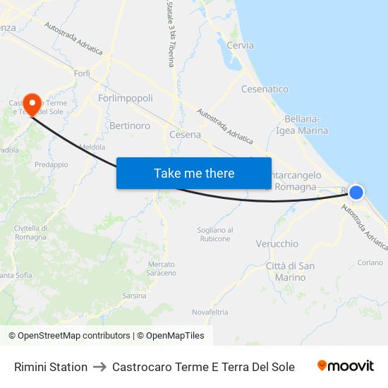 Rimini Station to Castrocaro Terme E Terra Del Sole map