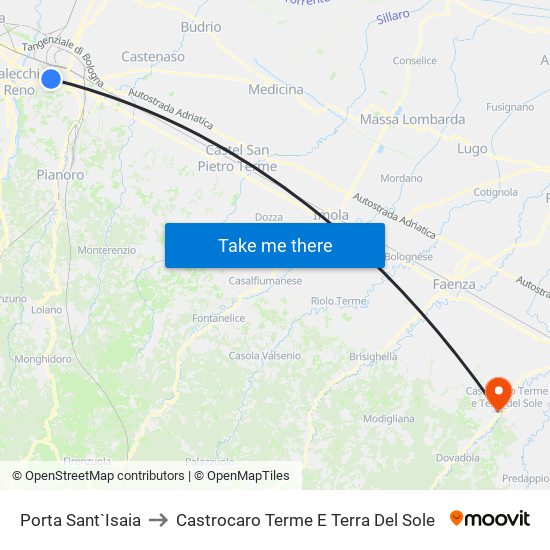 Porta Sant`Isaia to Castrocaro Terme E Terra Del Sole map