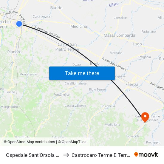 Ospedale Sant'Orsola Albertoni to Castrocaro Terme E Terra Del Sole map