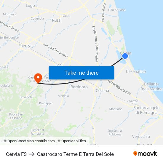 Cervia FS to Castrocaro Terme E Terra Del Sole map
