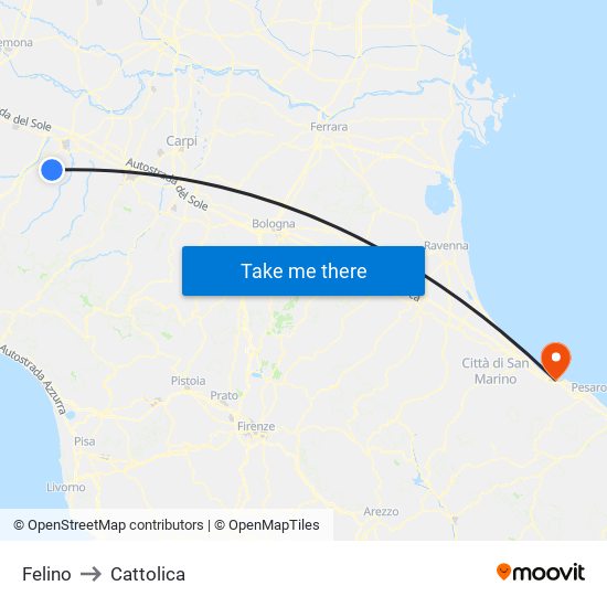Felino to Cattolica map