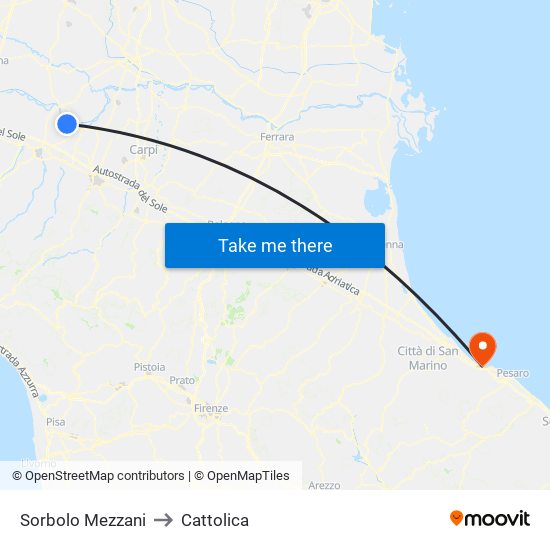Sorbolo Mezzani to Cattolica map