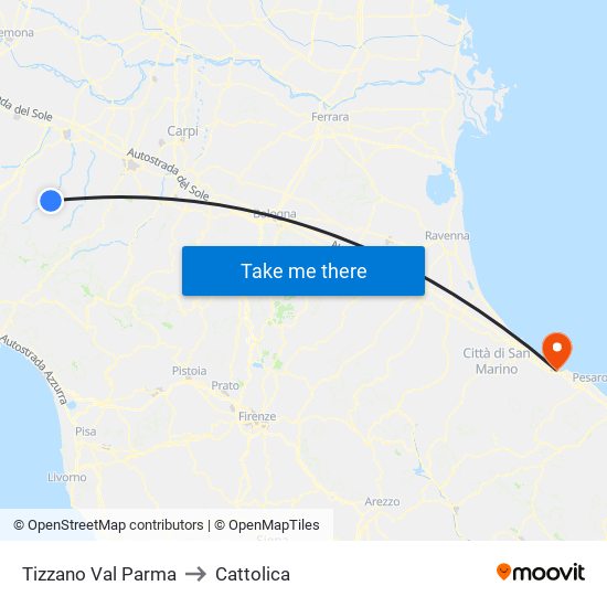Tizzano Val Parma to Cattolica map