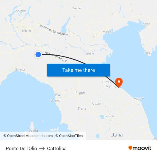 Ponte Dell'Olio to Cattolica map