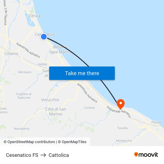 Cesenatico FS to Cattolica map
