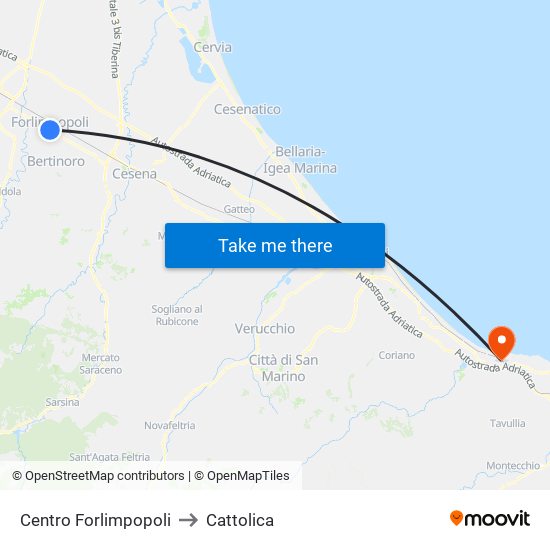 Centro Forlimpopoli to Cattolica map