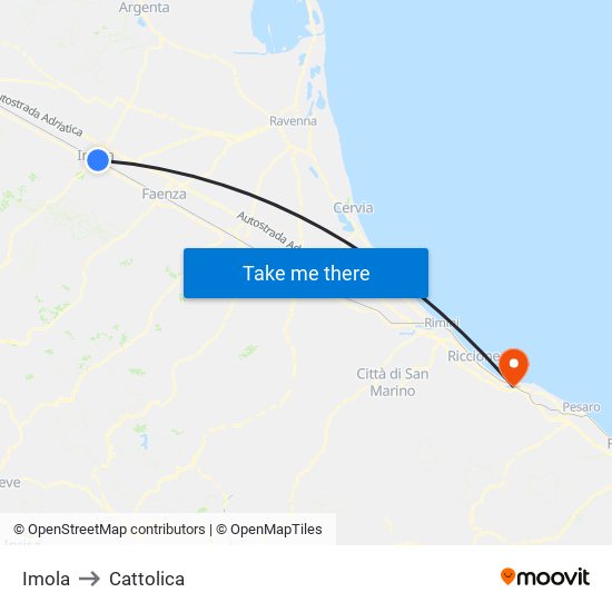 Imola to Cattolica map