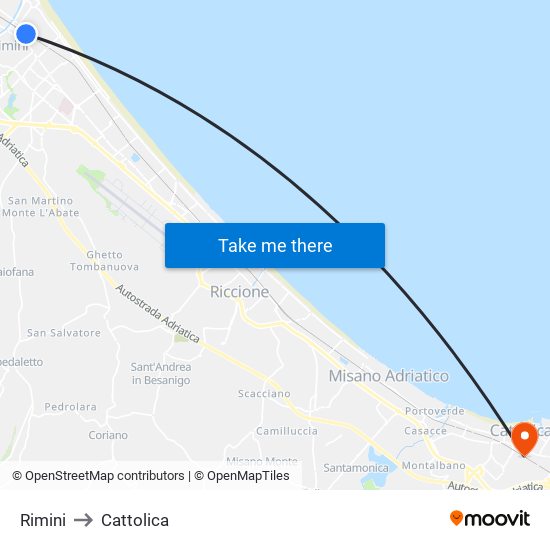 Rimini to Cattolica map