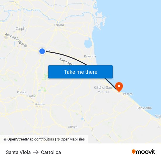 Santa Viola to Cattolica map