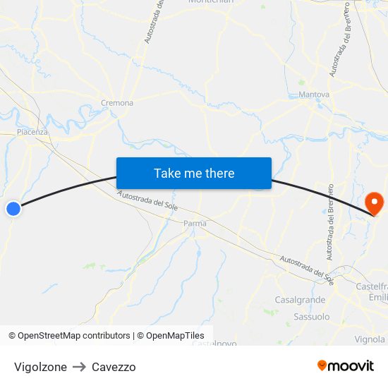 Vigolzone to Cavezzo map