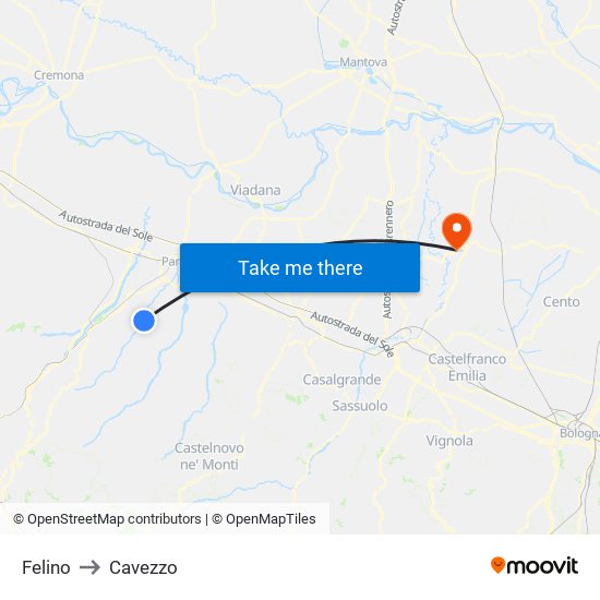Felino to Cavezzo map