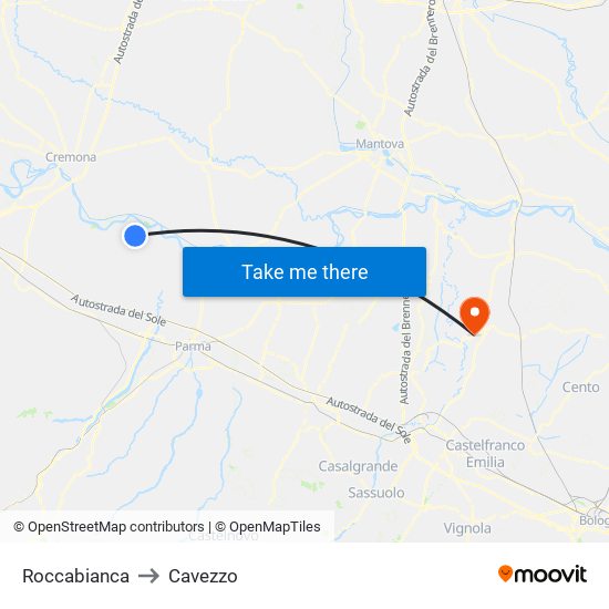 Roccabianca to Cavezzo map