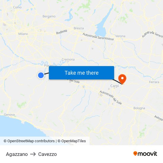 Agazzano to Cavezzo map