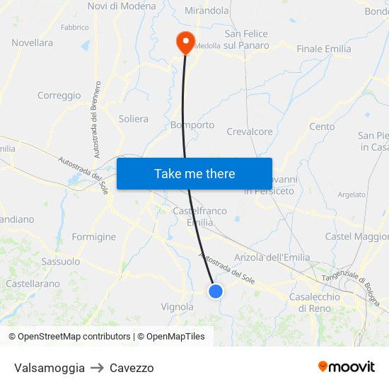 Valsamoggia to Cavezzo map