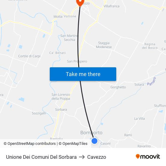 Unione Dei Comuni Del Sorbara to Cavezzo map