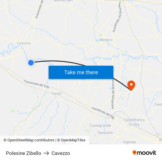 Polesine Zibello to Cavezzo map