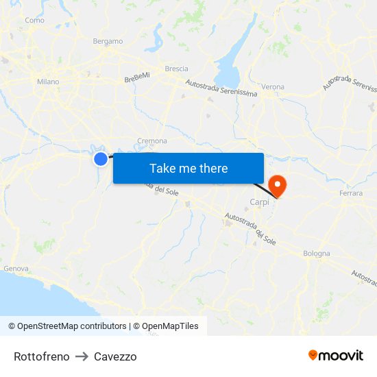 Rottofreno to Cavezzo map