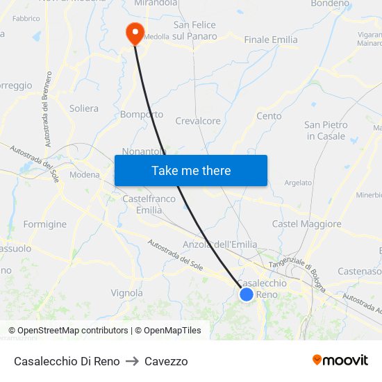 Casalecchio Di Reno to Cavezzo map