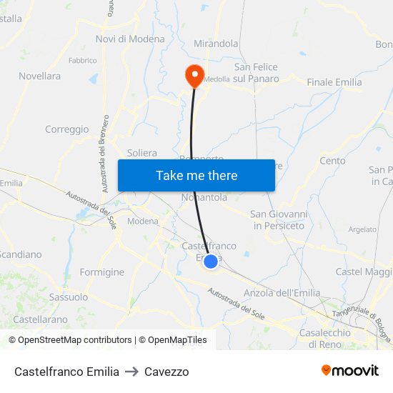 Castelfranco Emilia to Cavezzo map