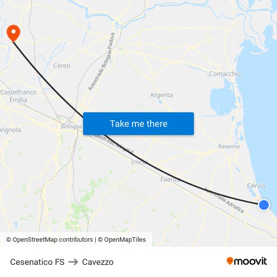 Cesenatico FS to Cavezzo map