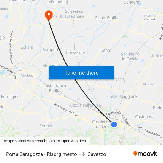 Porta Saragozza - Risorgimento to Cavezzo map