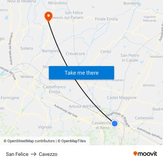 San Felice to Cavezzo map