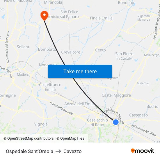 Ospedale Sant'Orsola to Cavezzo map