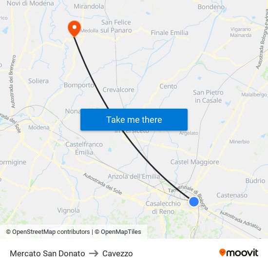 Mercato San Donato to Cavezzo map