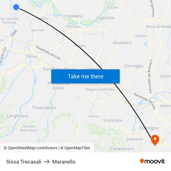 Sissa Trecasali to Maranello map