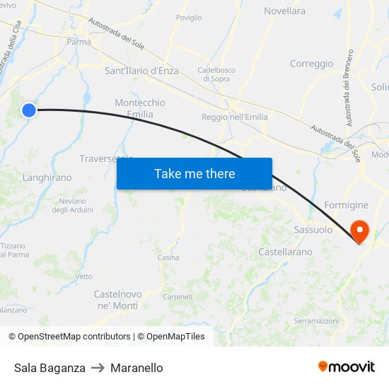 Sala Baganza to Maranello map