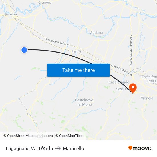 Lugagnano Val D'Arda to Maranello map