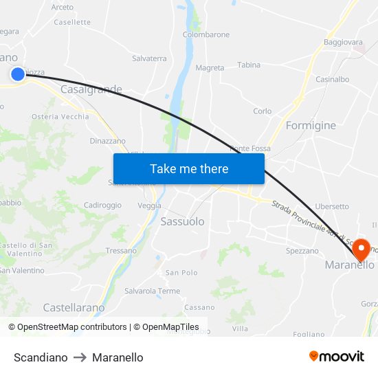 Scandiano to Maranello map