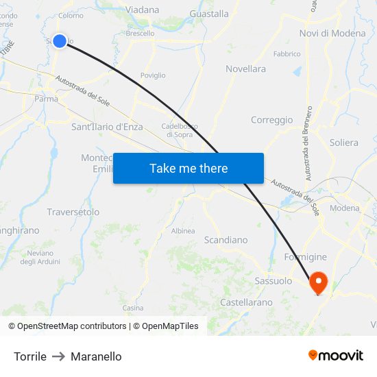 Torrile to Maranello map