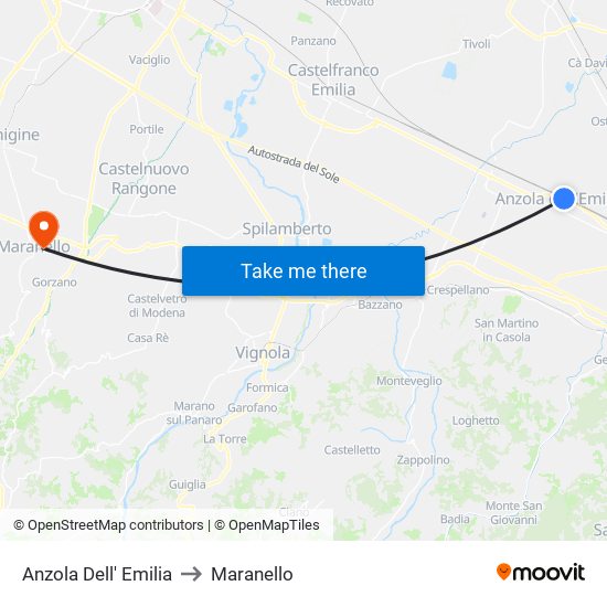 Anzola Dell' Emilia to Maranello map