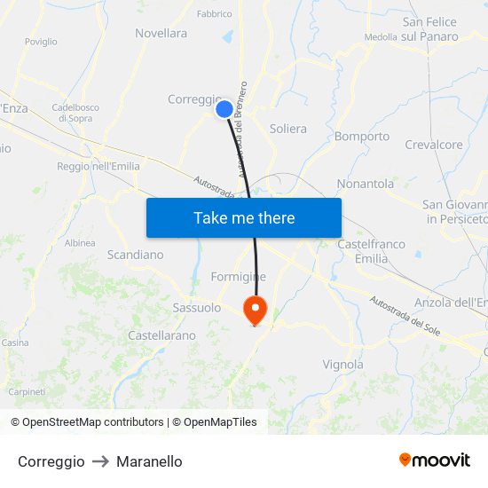 Correggio to Maranello map