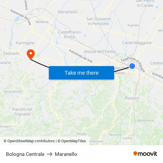 Bologna Centrale to Maranello map