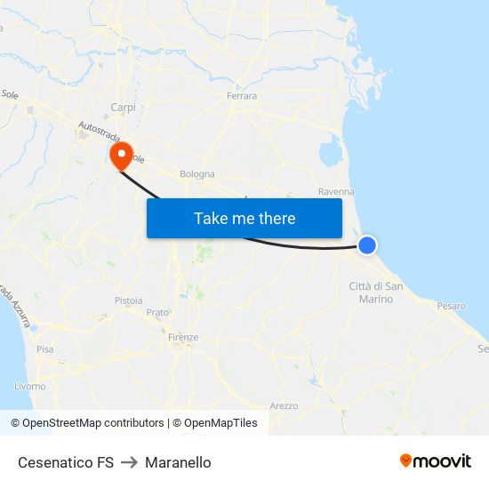 Cesenatico FS to Maranello map