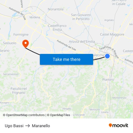Ugo Bassi to Maranello map