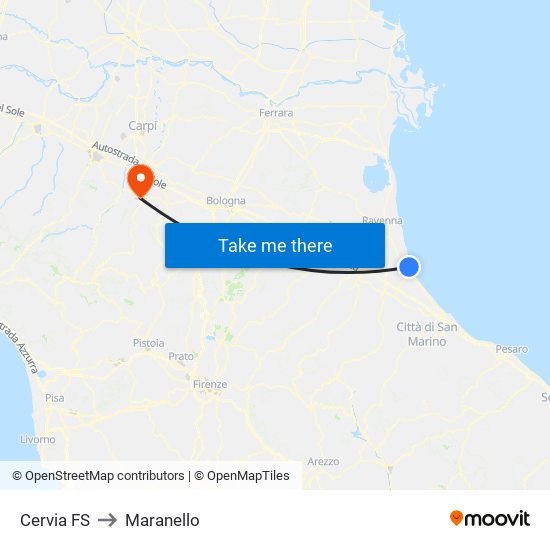 Cervia FS to Maranello map