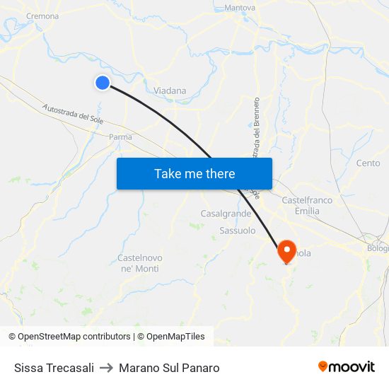 Sissa Trecasali to Marano Sul Panaro map