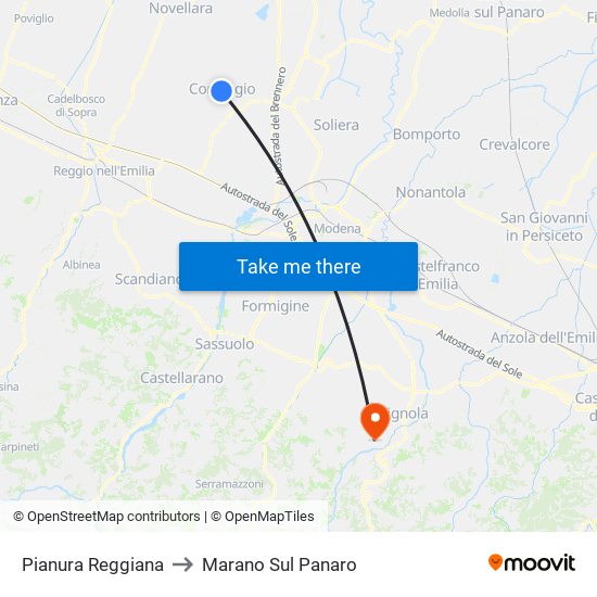 Pianura Reggiana to Marano Sul Panaro map