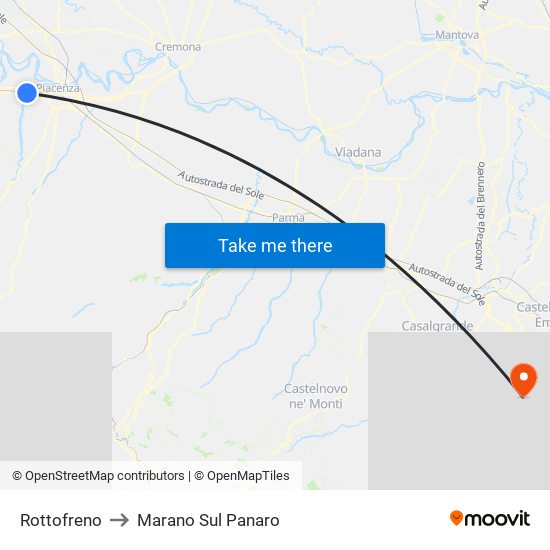 Rottofreno to Marano Sul Panaro map