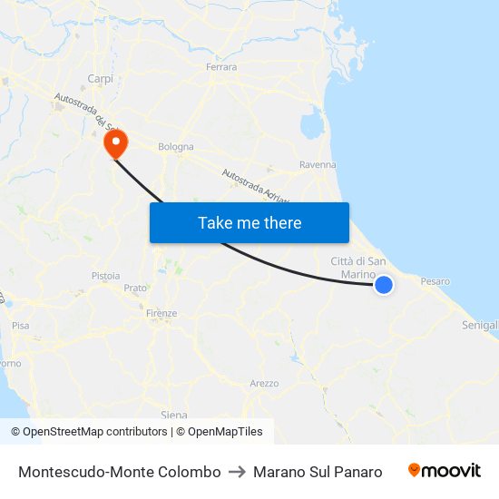 Montescudo-Monte Colombo to Marano Sul Panaro map