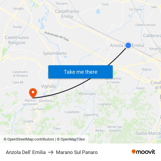 Anzola Dell' Emilia to Marano Sul Panaro map