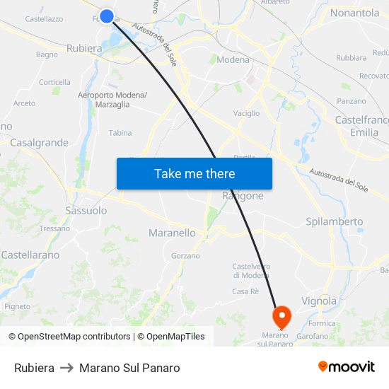 Rubiera to Marano Sul Panaro map