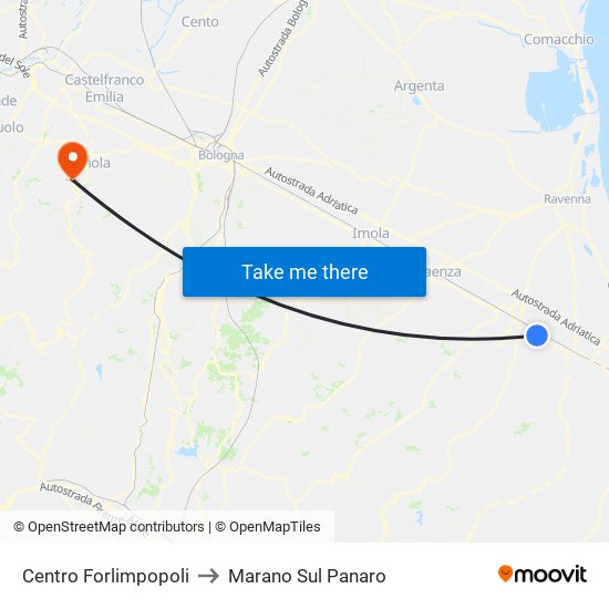Centro Forlimpopoli to Marano Sul Panaro map
