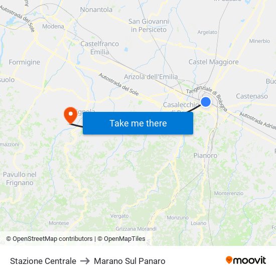 Stazione Centrale to Marano Sul Panaro map