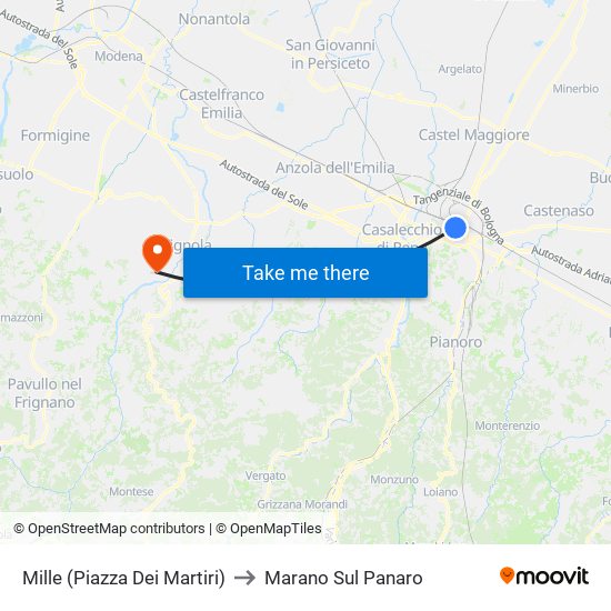 Mille (Piazza Dei Martiri) to Marano Sul Panaro map