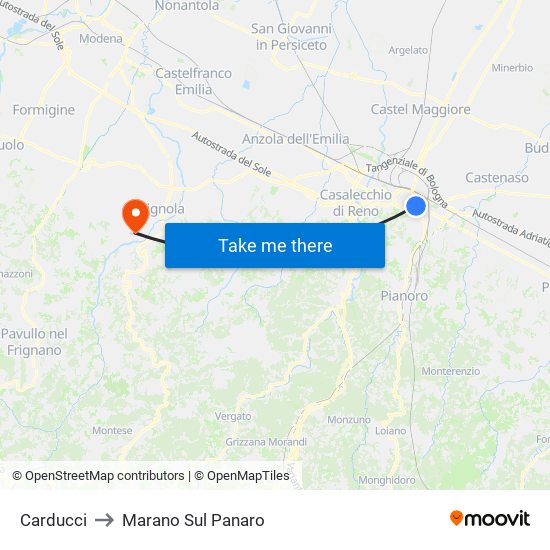 Carducci to Marano Sul Panaro map